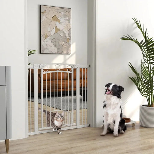 Tall Dog Gate with Cat Door | Stairs and Doorways 96cm - Little and Giant Explorers PawHut