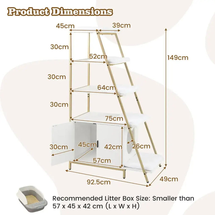Tall Hidden Cat Litter Box Enclosure - White and Gold | 5-Tier Shelves COSTWAY - Little and Giant Explorers Costway