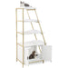 Tall Hidden Cat Litter Box Enclosure - White and Gold | 5-Tier Shelves COSTWAY - Little and Giant Explorers Costway