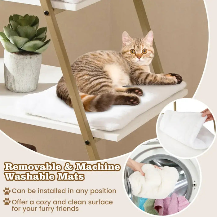 Tall Hidden Cat Litter Box Enclosure - White and Gold | 5-Tier Shelves COSTWAY - Little and Giant Explorers Costway