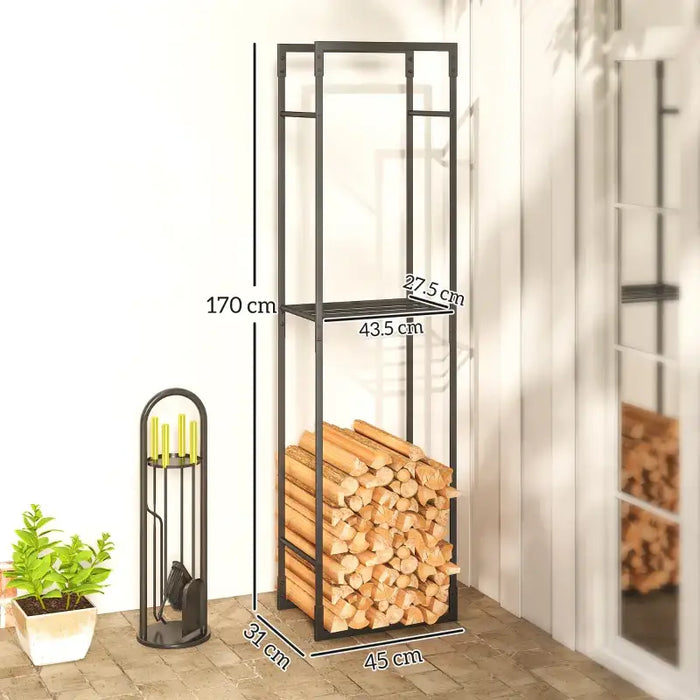 Tall Log Storage Rack – 170cm Height | Adjustable Shelf - Powder-Coated Metal OUTSUNNY - Little and Giant Explorers Outsunny