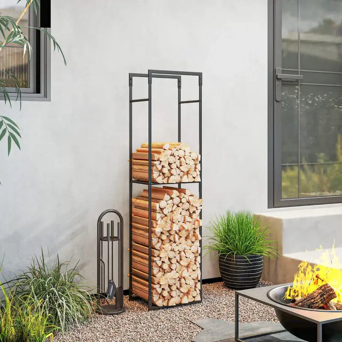 Tall Log Storage Rack – 170cm Height | Adjustable Shelf - Powder-Coated Metal OUTSUNNY - Little and Giant Explorers Outsunny