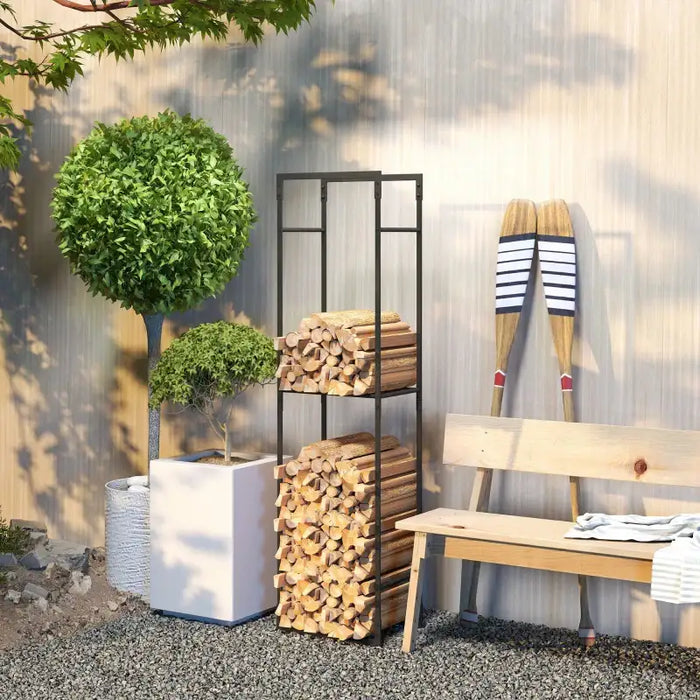 Tall Log Storage Rack – 170cm Height | Adjustable Shelf - Powder-Coated Metal OUTSUNNY - Little and Giant Explorers Outsunny
