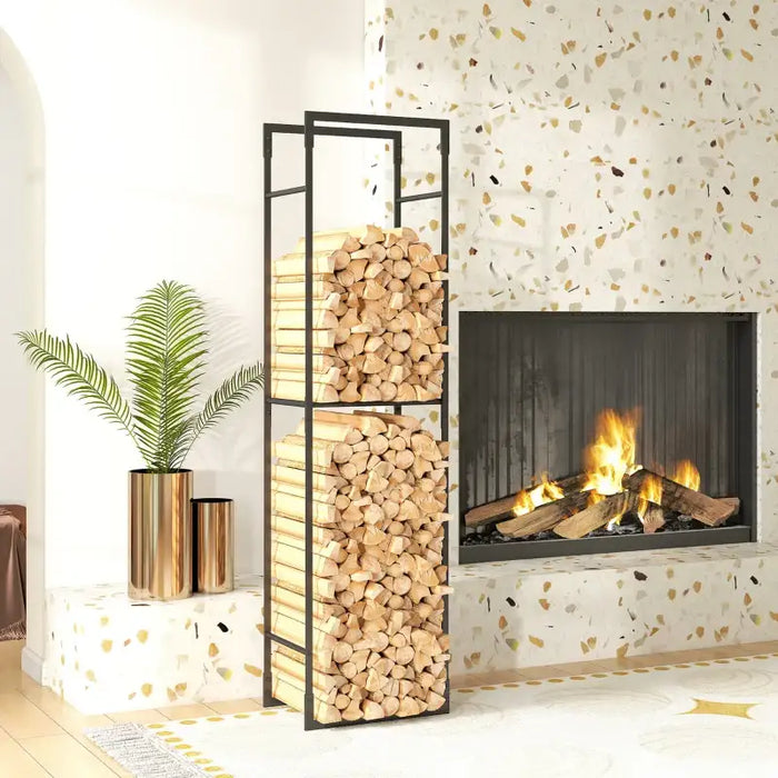 Tall Log Storage Rack – 170cm Height | Adjustable Shelf - Powder-Coated Metal OUTSUNNY - Little and Giant Explorers Outsunny