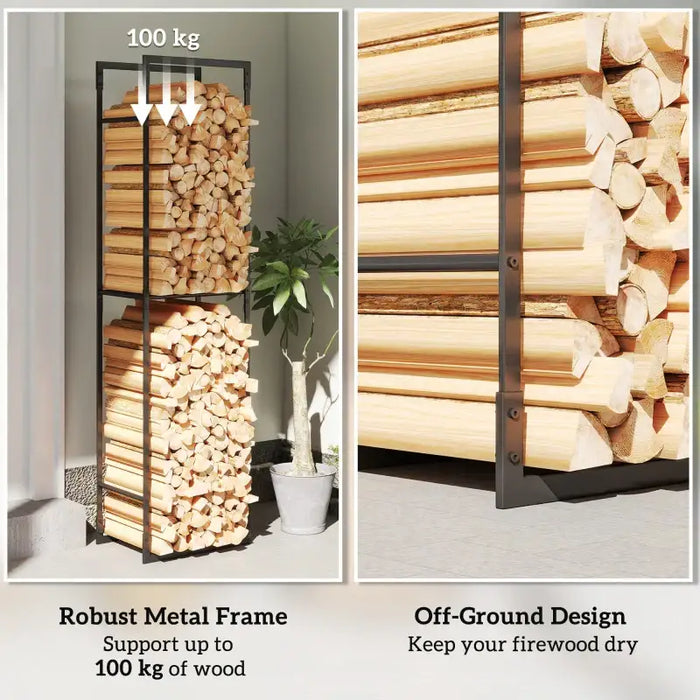 Tall Log Storage Rack – 170cm Height | Adjustable Shelf - Powder-Coated Metal OUTSUNNY - Little and Giant Explorers Outsunny