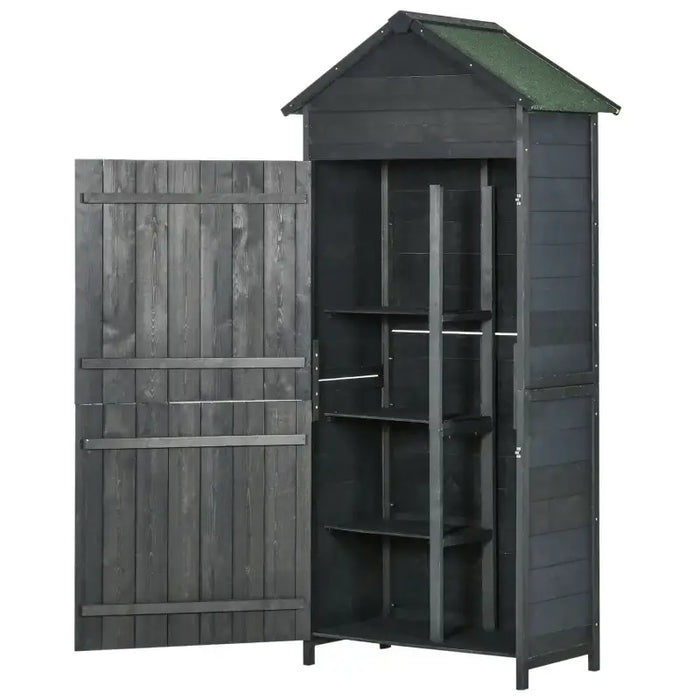 Tall Narrow Wooden Garden Storage Shed – Grey | Fir Wood - Double Doors OUTSUNNY - Little and Giant Explorers Outsunny