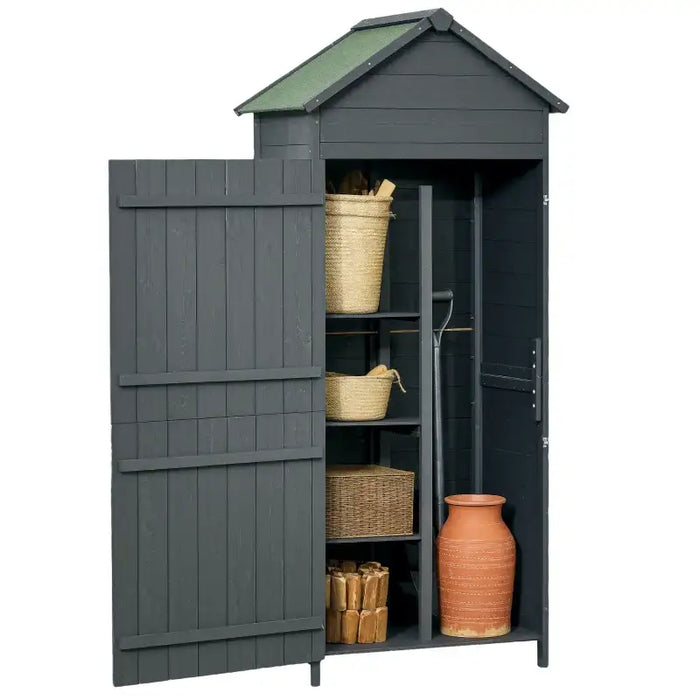 Tall Narrow Wooden Garden Storage Shed – Grey | Fir Wood - Double Doors OUTSUNNY - Little and Giant Explorers Outsunny