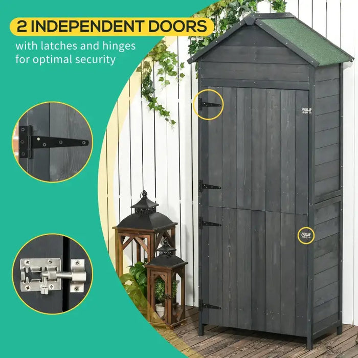 Tall Narrow Wooden Garden Storage Shed – Grey | Fir Wood - Double Doors OUTSUNNY - Little and Giant Explorers Outsunny