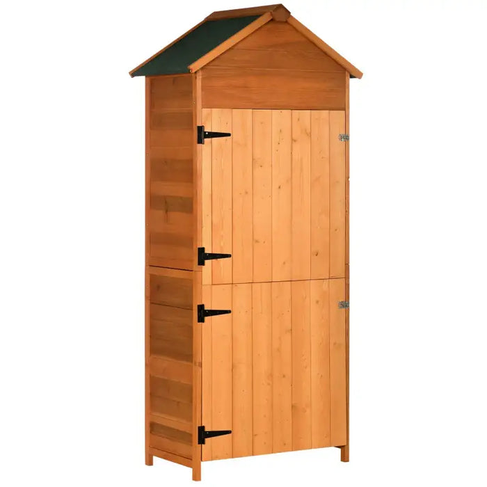 Tall Narrow Wooden Garden Storage Shed – Orange | Fir Wood - Double Doors OUTSUNNY - Little and Giant Explorers Outsunny
