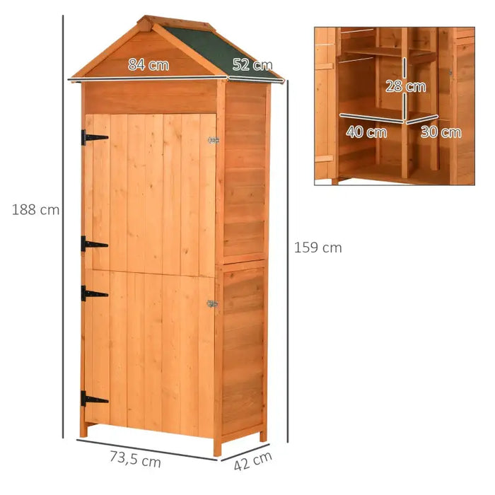 Tall Narrow Wooden Garden Storage Shed – Orange | Fir Wood - Double Doors OUTSUNNY - Little and Giant Explorers Outsunny