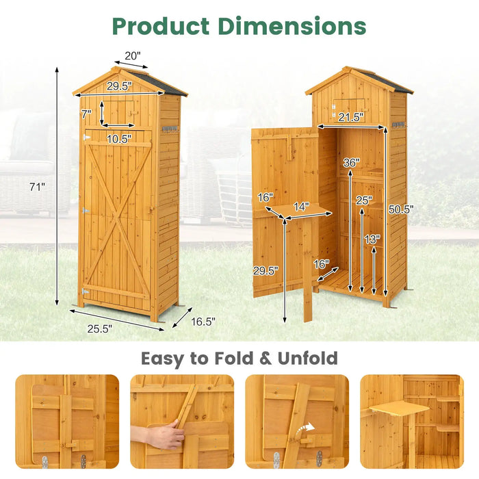 Tall Wooden Garden Storage Shed – Fir Wood | Foldable Table - Lockable Upper Cabinet COSTWAY - Little and Giant Explorers Costway