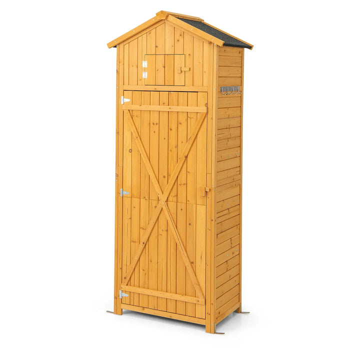 Tall Wooden Garden Storage Shed – Fir Wood | Foldable Table - Lockable Upper Cabinet COSTWAY - Little and Giant Explorers Costway