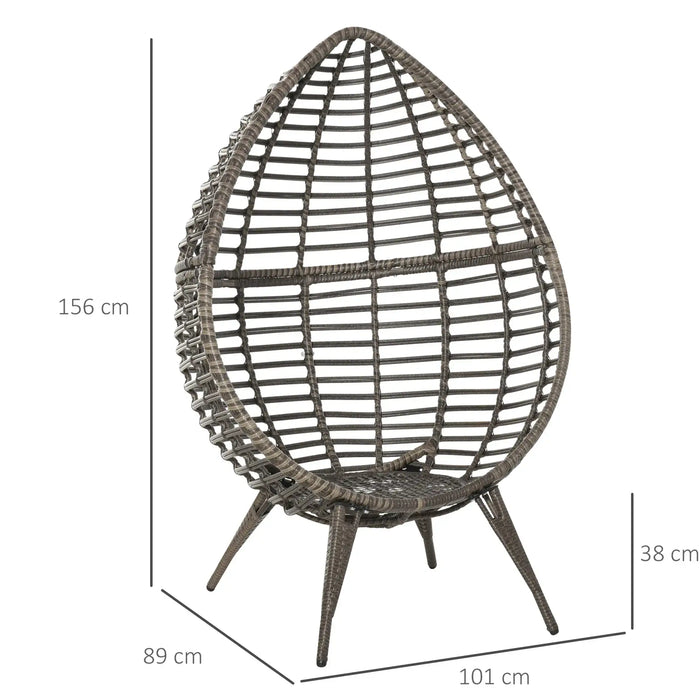 Teardop PE Wicker Rattan Chair with Thick Cushions in Grey - Little and Giant Explorers Outsunny