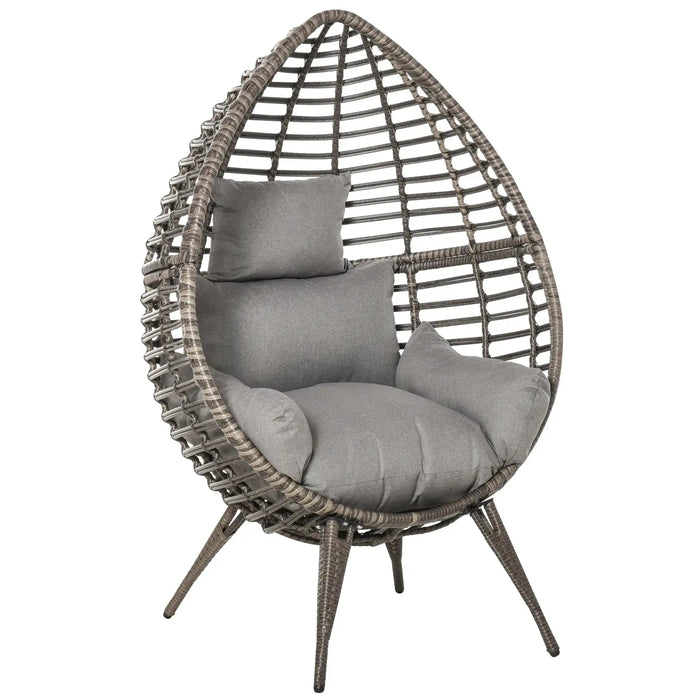 Teardop PE Wicker Rattan Chair with Thick Cushions in Grey - Little and Giant Explorers Outsunny