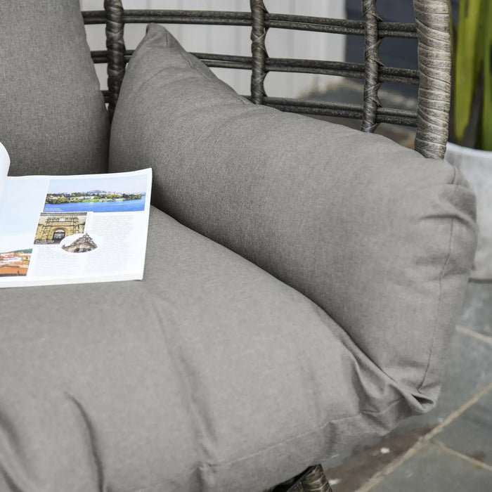 Teardop PE Wicker Rattan Chair with Thick Cushions in Grey - Little and Giant Explorers Outsunny