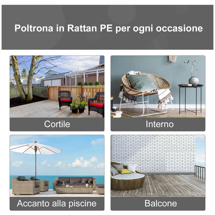 Teardop PE Wicker Rattan Chair with Thick Cushions in Grey - Little and Giant Explorers Outsunny