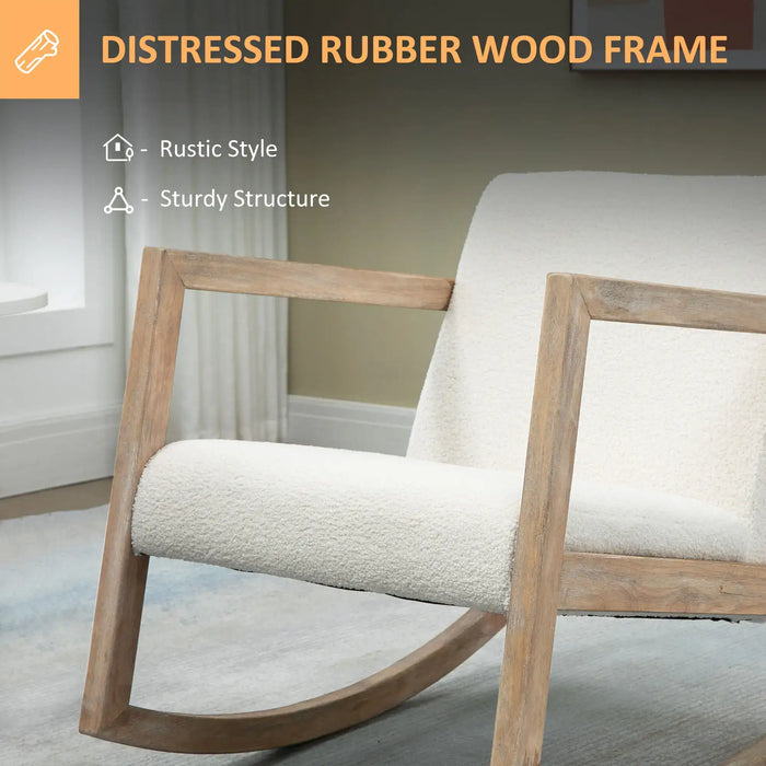 Teddy Fleece Rocking Chair – Cream White | Wooden Base - Vintage Accent Design HOMCOM - Little and Giant Explorers