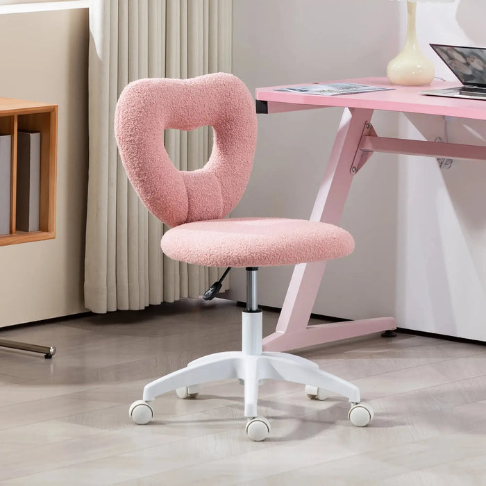 Teddy Fleece Swivel Office Chair in Pink - Little and Giant Explorers HOMCOM