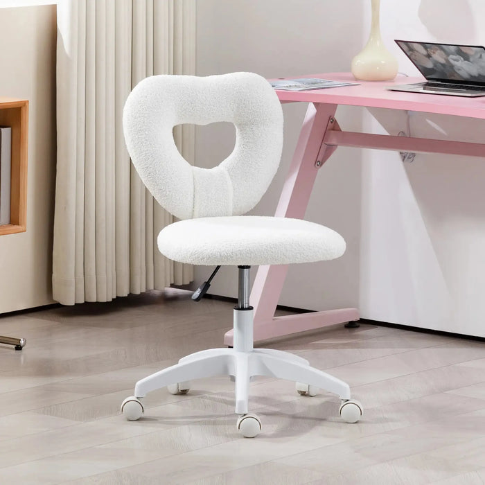 Teddy Fleece Swivel Office Chair in White - Little and Giant Explorers HOMCOM