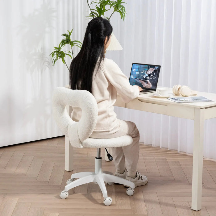 Teddy Fleece Swivel Office Chair in White - Little and Giant Explorers HOMCOM