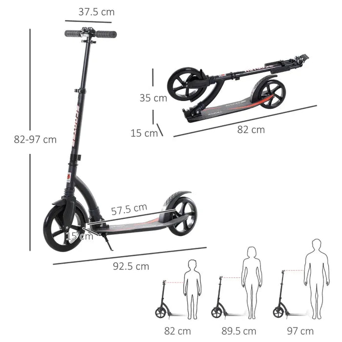 Teen/Adult Foldable Kick Scooter with Aluminium Frame in Black - Little and Giant Explorers HOMCOM