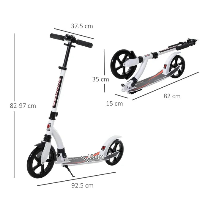 Teen/Adult Foldable Kick Scooter with Aluminium Frame in White - Little and Giant Explorers HOMCOM