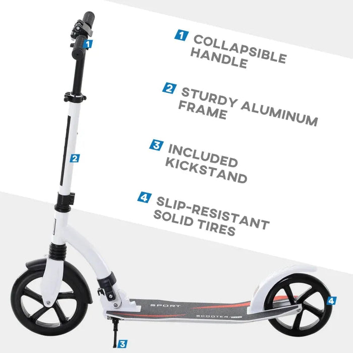 Teen/Adult Foldable Kick Scooter with Aluminium Frame in White - Little and Giant Explorers HOMCOM