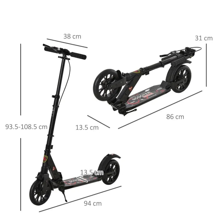 Teen/Adult Foldable Kick Scooter with Shock Mitigation System in Black - Little and Giant Explorers HOMCOM