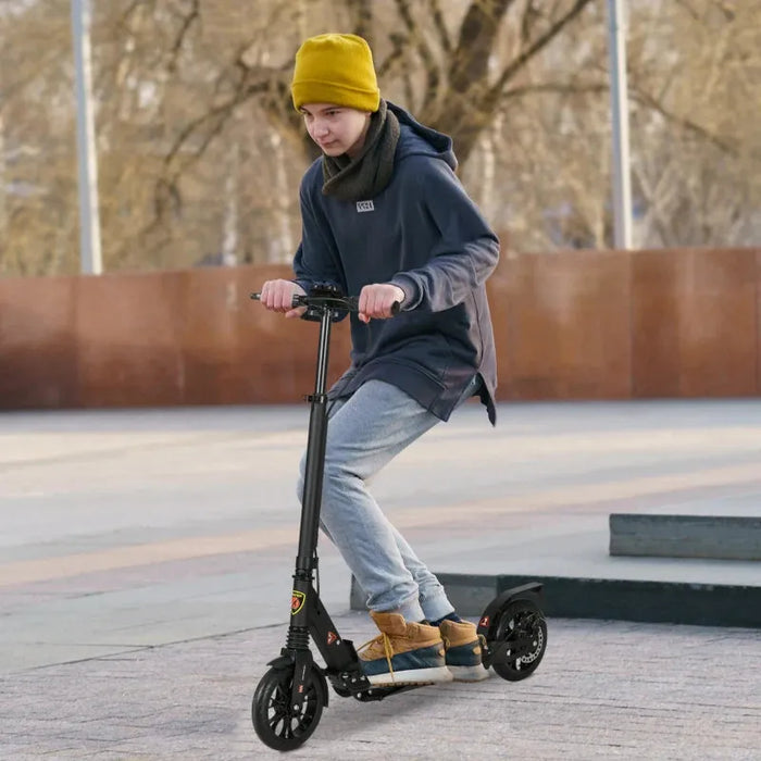 Teen/Adult Foldable Kick Scooter with Shock Mitigation System in Black - Little and Giant Explorers HOMCOM