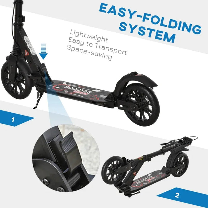 Teen/Adult Foldable Kick Scooter with Shock Mitigation System in Black - Little and Giant Explorers HOMCOM