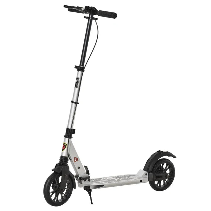 Teen/Adult Foldable Kick Scooter with Shock Mitigation System in Silver - Little and Giant Explorers HOMCOM