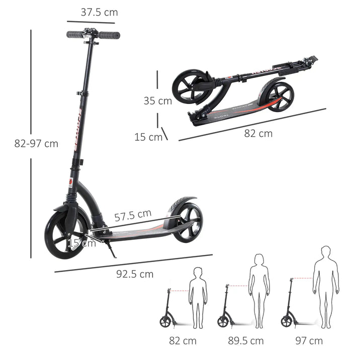 Teen/Adult Kick Scooter | Quick-Fold Design with Adjustable Handlebar (Black Edition) - Little and Giant Explorers HOMCOM