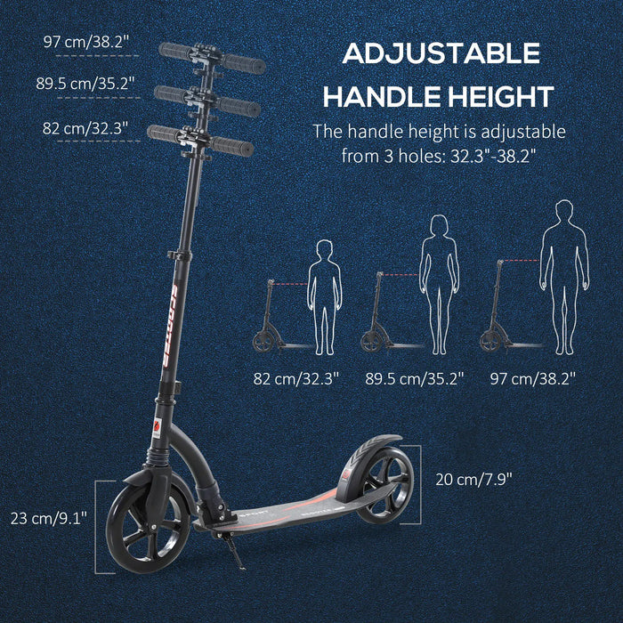 Teen/Adult Kick Scooter | Quick-Fold Design with Adjustable Handlebar (Black Edition) - Little and Giant Explorers HOMCOM