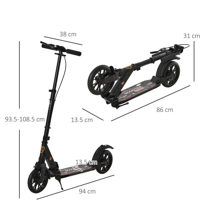 Teen/Adult Kick Scooter | Quick-Fold Design with Front and Back Brakes (Black Edition) - Little and Giant Explorers HOMCOM