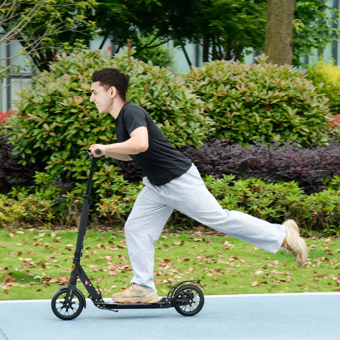 Teen/Adult Kick Scooter | Quick-Fold Design with Front and Back Brakes (Black Edition) - Little and Giant Explorers HOMCOM
