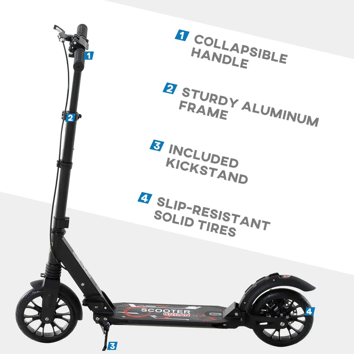 Teen/Adult Kick Scooter | Quick-Fold Design with Front and Back Brakes (Black Edition) - Little and Giant Explorers HOMCOM