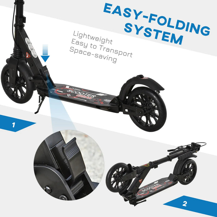 Teen/Adult Kick Scooter | Quick-Fold Design with Front and Back Brakes (Black Edition) - Little and Giant Explorers HOMCOM