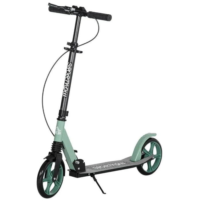 Green teen and adult kick scooter with folding design and dual brake system by HOMCOM