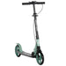 Green and black teen adult kick scooter with folding design and dual brake system