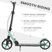 Green Homcom teen and adult kick scooter with folding design, dual brake, large PU wheels.