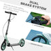 Green kick scooter with dual brake system, handbrake and fender brake, for teens and adults