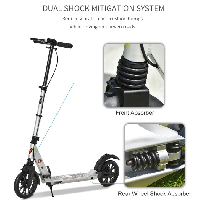 Teen/Adult Kick Scooter | Quick-Fold Design with Front and Back Brakes (Silver Edition) - Little and Giant Explorers HOMCOM