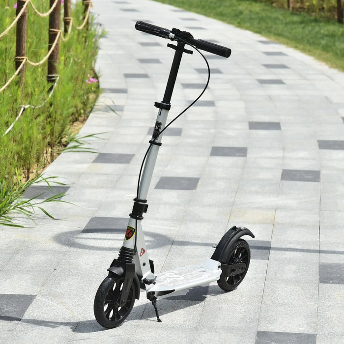 Teen/Adult Kick Scooter | Quick-Fold Design with Front and Back Brakes (Silver Edition) - Little and Giant Explorers HOMCOM