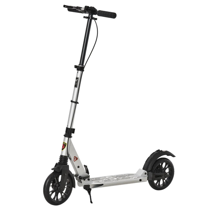 Teen/Adult Kick Scooter | Quick-Fold Design with Front and Back Brakes (Silver Edition) - Little and Giant Explorers HOMCOM