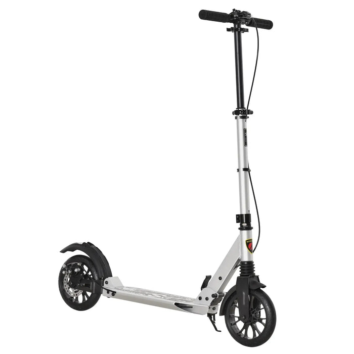 Teen/Adult Kick Scooter | Quick-Fold Design with Front and Back Brakes (Silver Edition) - Little and Giant Explorers HOMCOM