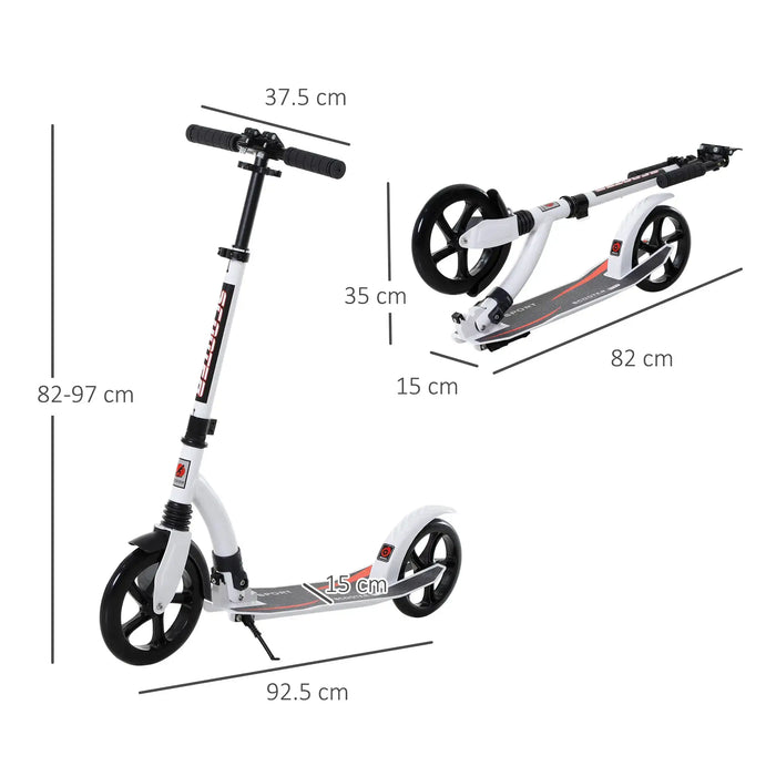 Teen/Adult Kick Scooter | Quick-Fold Design with Adjustable Handlebar (White Edition) - Little and Giant Explorers HOMCOM
