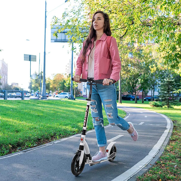 Teen/Adult Kick Scooter | Quick-Fold Design with Adjustable Handlebar (White Edition) - Little and Giant Explorers HOMCOM