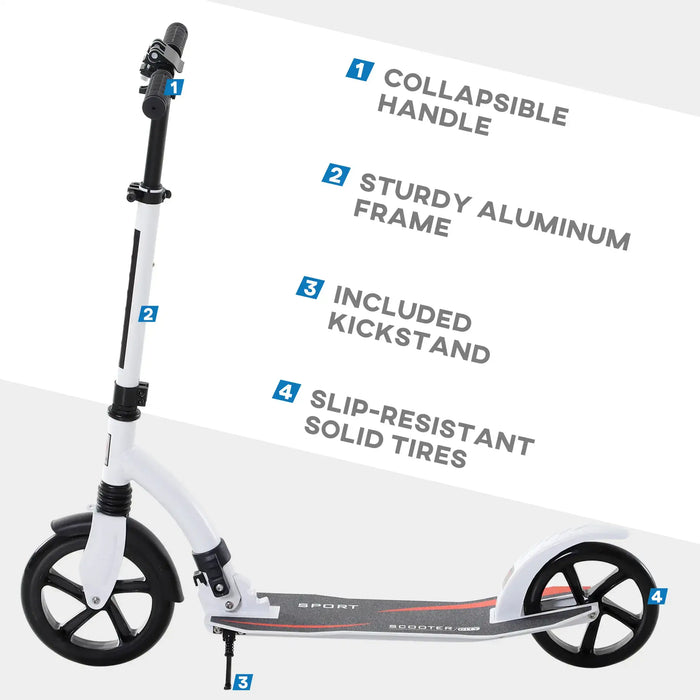 Teen/Adult Kick Scooter | Quick-Fold Design with Adjustable Handlebar (White Edition) - Little and Giant Explorers HOMCOM