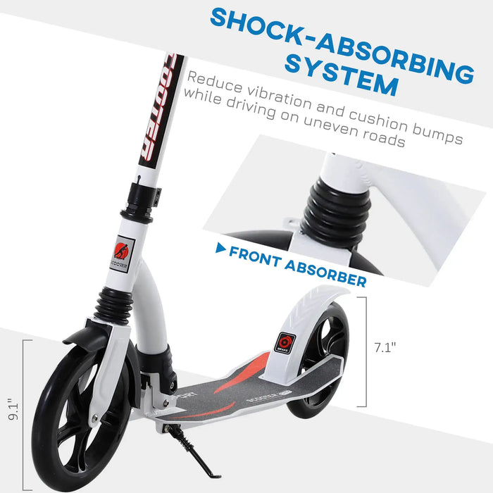 Teen/Adult Kick Scooter | Quick-Fold Design with Adjustable Handlebar (White Edition) - Little and Giant Explorers HOMCOM