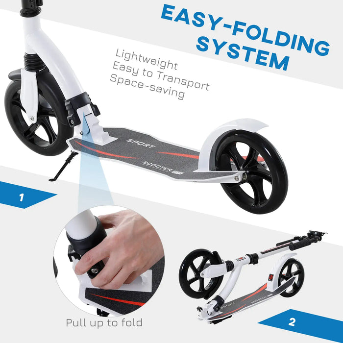 Teen/Adult Kick Scooter | Quick-Fold Design with Adjustable Handlebar (White Edition) - Little and Giant Explorers HOMCOM